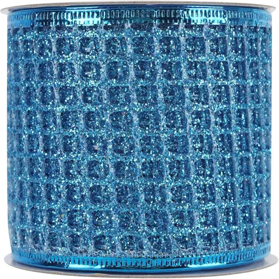 Blue Mesh Netting Ribbon - 2.5 Inch Sparkling Glamour Netted Turquoise Wired Mesh Ribbon {5}
