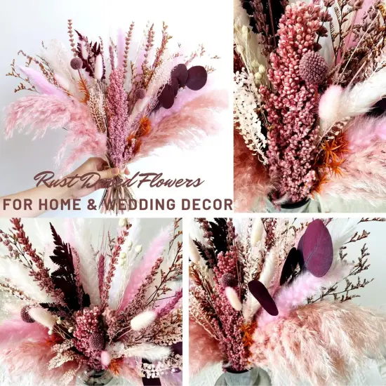 Natural Dried Pampas Grass Bouquet |17 Inch Blush Pink Pampas Grass Fall Pompas Eucalyptus Bundle Florals Decor Preserved Plants Flower Arrangement for Home Wedding {5}
