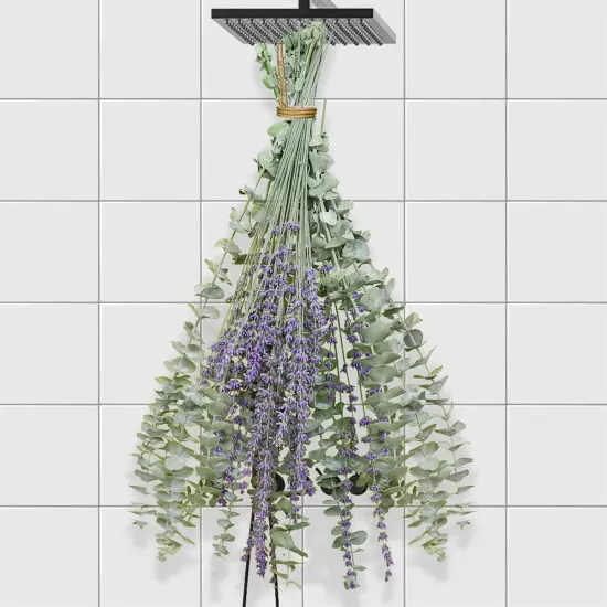 68 PCS Dried Eucalyptus Stems & Lavender Flowers Bundle for Shower,17'' Natural Real Live Eucalyptus Leaves & Aromatic Lavender Shower Plant, Mother's Day, Home Decoration,Fragrance {1}