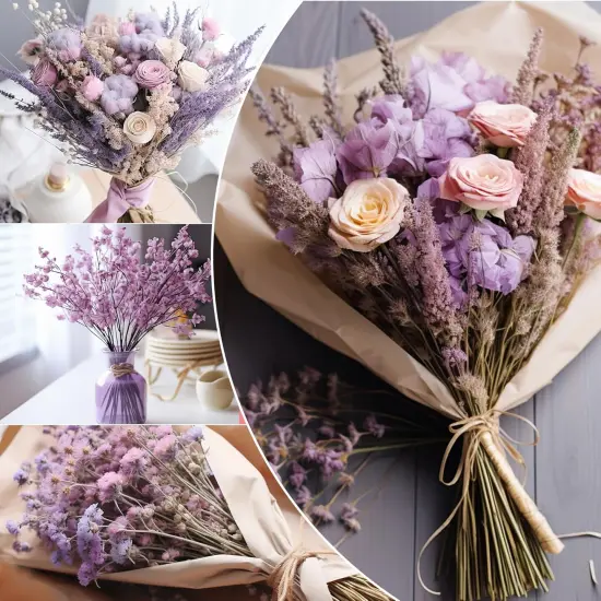 50 pcs Mini Dried Purple Baby Breath Flower Purple Dried Flower for Crafts Press Flowers Wedding Wreath Decoration Gift Card Decor Floral {3}