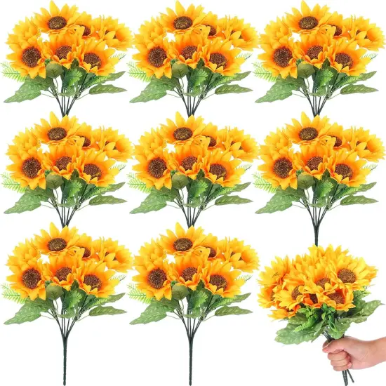 8 Pcs Fake Sunflower Bouquets, 11.8 in Artificial Sunflowers with Stems for Home, Kitchen, Table Centerpiece, DIY Decor {1}