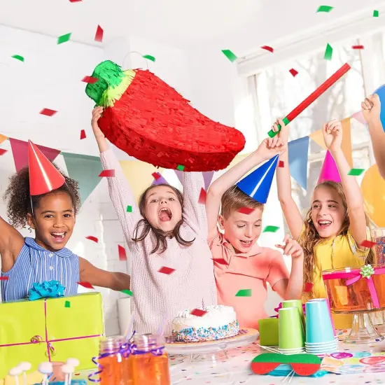 Red Chili Pepper Pi&ntilde;ata with Pi&ntilde;ata Stick and Blindfold, Fiesta Pi&ntilde;ata Funny Pi&ntilde;ata for Hot Pepper Festival Chili Themed Birthday Party Supplies Decoration {2}