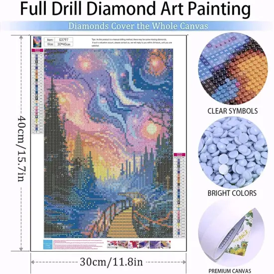 Starry Sky Diamond Painting Kits for Adults - Starry Night Diamond Art Kits for Adults, Round 5D Abstract Landscape Gem Art Kit for Adult DIY Crafts Kit for Home Wall Decor Gifts (16x12 inch) {2}