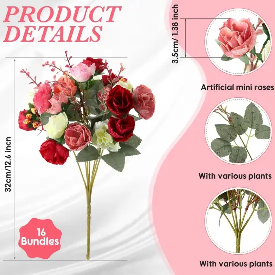 16 Pcs Artificial Flowers Artificial Rose Bouquet {2}