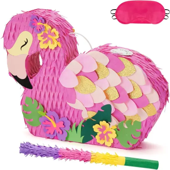 Flamingo Pi&ntilde;ata - Pink Pi&ntilde;ata Bundle with Blindfold and Bat for Girls Kids Pi&ntilde;ata Tropical Flamingo Theme Birthday Party Supplies Summer Pool Party Decorations for Fiestas Baby Shower {1}
