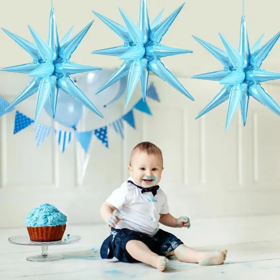 4 Pcs 22inch 4D Light Blue Explosion Star Mylar Balloons 14Point Star Balloons for Party Backdrop Christmas,New Year Birthday, Wedding Baby Shower Anniversary Photo Booth Supplies {3}
