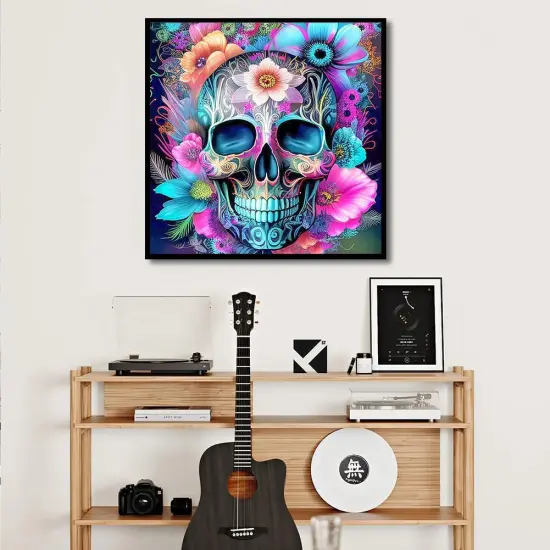 Skull Flower Diamond Painting Kits for Adults, Sugar Skull Diamond Art Kit Beginners DIY 5D Full Drill Round Skeleton Diamond Painting Gem Art for Home Wall Decor Gift 13.78 X 13.78 Inch {5}