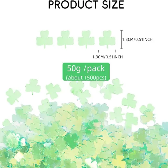1500pcs/50g Shamrock Confetti Decorations,Iridescent Shamrock Table Confetti Green Glitter Lucky Clover Shamrock Sequin for St. Patrick's Day Party Home Decoration {2}
