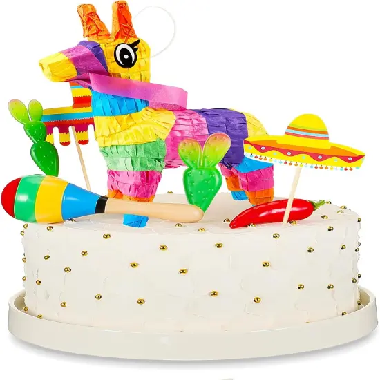15 Pcs Fiesta Cupcake Topper Mexican Theme Cake Decoration Cactus Pi&ntilde;ata Taco Party Decorations with Wooden Sand Hammer and Foam Chili Decorations for Mexican Fiesta Party Baby Shower(Cute Style) {1}