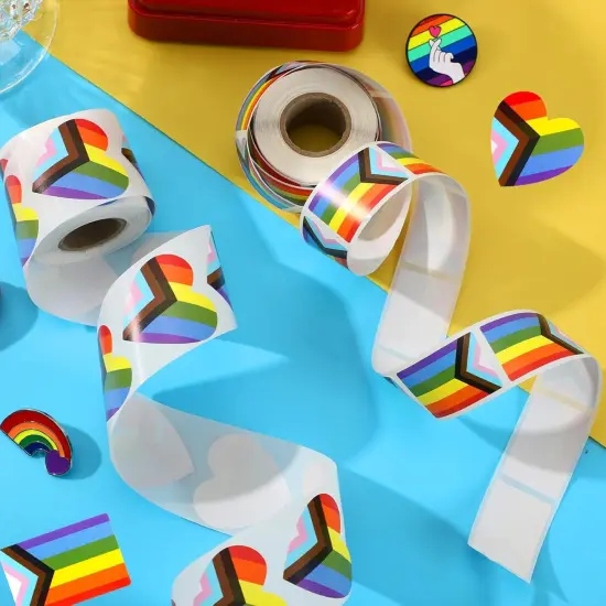 Pride Stickers,600Pcs Gay Pride Stickers Bulk Pride Rainbow Heart Flag Stickers 2 Roll Self Adhesive Decal Stickers for Laptop Water Bottle Decor and Pride Parade Events Accessories {2}