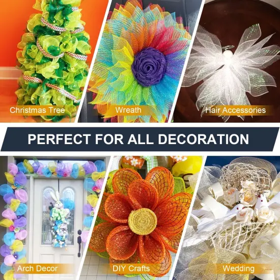 2 Pcs Blue Deco Mesh Ribbon Rolls 10 Inch 10 Yards(30 ft) Decorative Mesh Fabric with Foil {4}