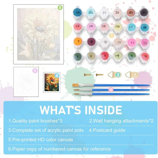Paint by Numbers Kit for Adults Beginners, Sunflower Acrylic Adult Paint by Number Kits on Canvas, Sunflower Digital Oil Number Painting Kits for Home Decor Gift 16"x20" {4}
