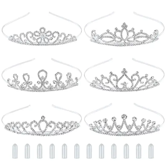 6 Pack Decorative Sparkling Rhinestone Silver Metal Crown Headbands Tiaras Wedding Bridal Birthday Party Prom Headpieces Hair Accessories for Women Flower Girls Teens Kids {1}