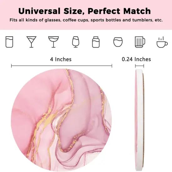 Set of 6 Pink Coasters for Drinks with Gold Holder {4}