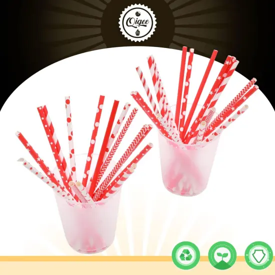 Red Paper Straws for Drinking Red Disposable Straws 150pcs Disposable Straws Bulk（10 Pattern） {3}