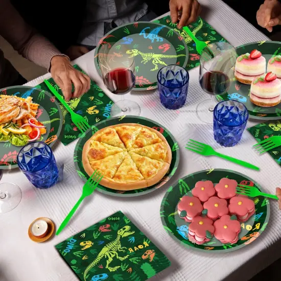 96 Pcs Dinosaur Birthday Party Decorations Dinosaur Plates and Napkins Disposable Dinnerware Tableware for Boys Kids Birthday Party Decorations Serve 24 {5}