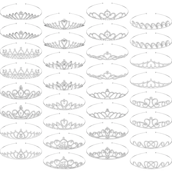 32 Pieces Girls Crystal Tiara Crown Rhinestone Tiara Headband Crystal Princess Tiaras Silver Heart Crown Headband {1}
