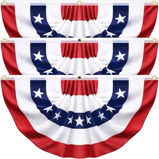 3 x 6 Feet 3 Pack American USA Pleated Half Fan Bunting Flags Outdoor,Bunting Flags Patriotic Half Fan Banner Flag for Party Memorial Day Fourth of July Independence Day 4th of July Decorations {1}