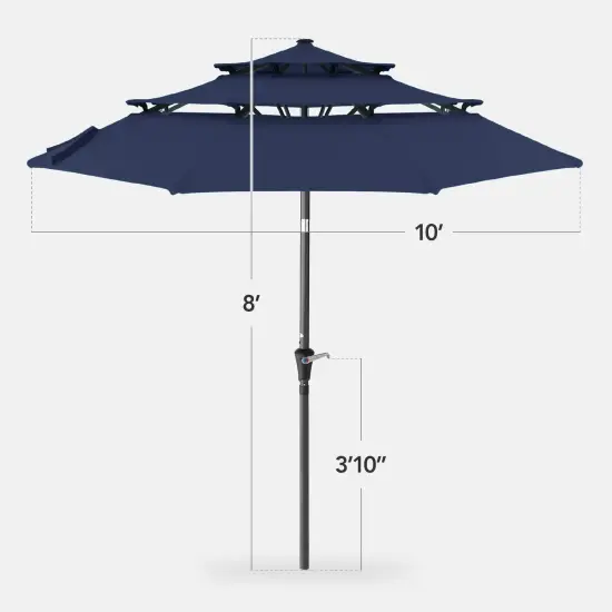 Best Choice Products 10ft 3-Tier Patio Umbrella, Market Sun Shade w/ Tilt Adjustment, Easy Crank Navy Blue {2}
