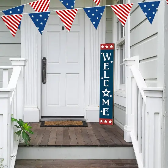 Patriotic Wooden Porch Sign 47" 4th of July Independence Day Large Welcome Sign Memorial Day Vertical Indoor Outdoor Standing Sign For Garden Home Yard Farmhouse {5}