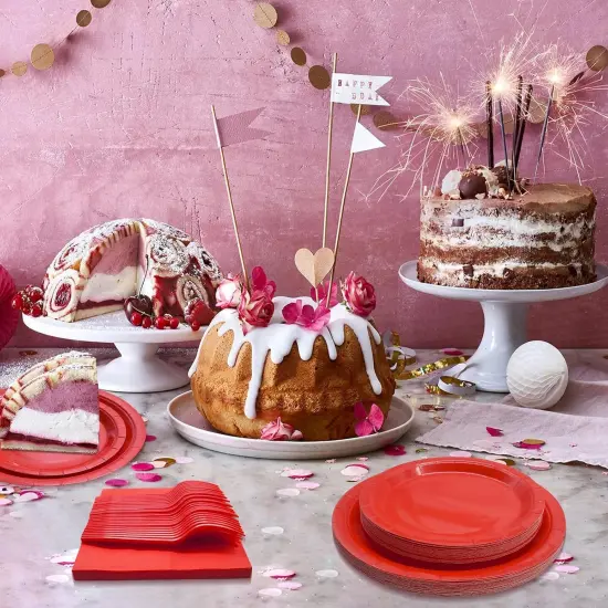 Red Party Supplies Set Include Red Paper Plates and Napkins party supplies,Severs 25 Guests Red Dessert Plates {4}