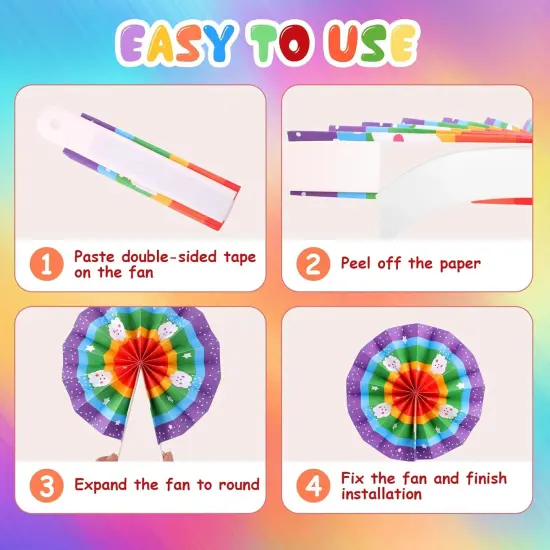 9 PCS Rainbow Hanging Decorations Paper Fans Rainbow Theme Classroom Decorations Paper Fans Colorful Rainbow Cloud Ceiling Wall Decor {3}