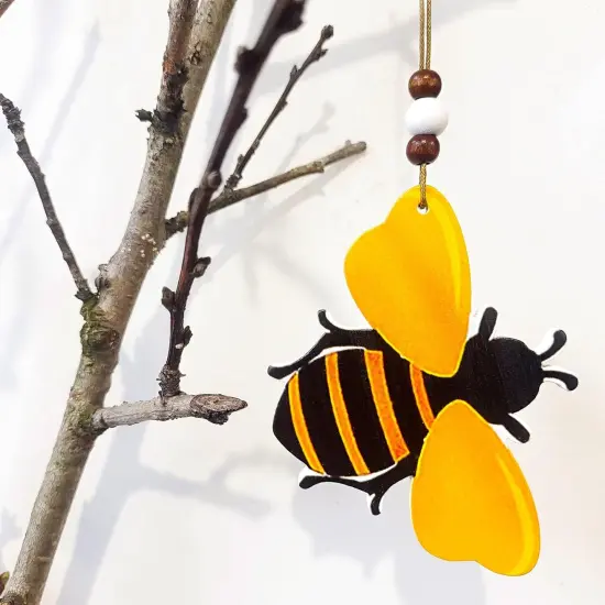 6 PCS Bee Ornaments Wooden Bumble Bees {3}