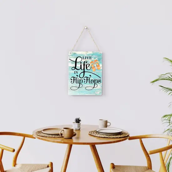 Rustic "Live Life in Flip Flops" Wooden Hanging Sign &ndash; Farmhouse Beach House Wall Art, Summer Plaque Decor for Pool and Home (8 x 10 Inches) {4}