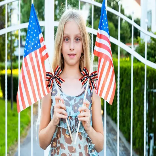 10 Pieces 4th of July Bows for Wreath, Patriotic Wreath Bows Red Blue Natural Burlap Bows American Stars Craft Bows Memorial Day Decorations Tree Bows for Front Door Supplies {5}