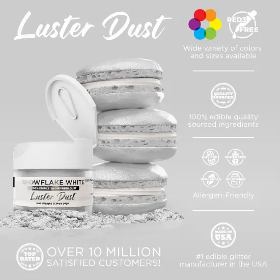 Bakell - Snowflake White Luster Dust (4g, 1x Jar) Edible Vegan Dust & Paint for Baking, Desserts and Beverages {2}