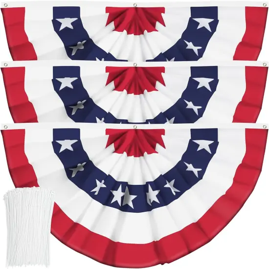 USA Pleated Fan Banner American Bunting Flag with Canvas Header and Brass Grommets for 4th of July Memorial Day Indoor Outdoor Decoration (3x6 Feet) {1}