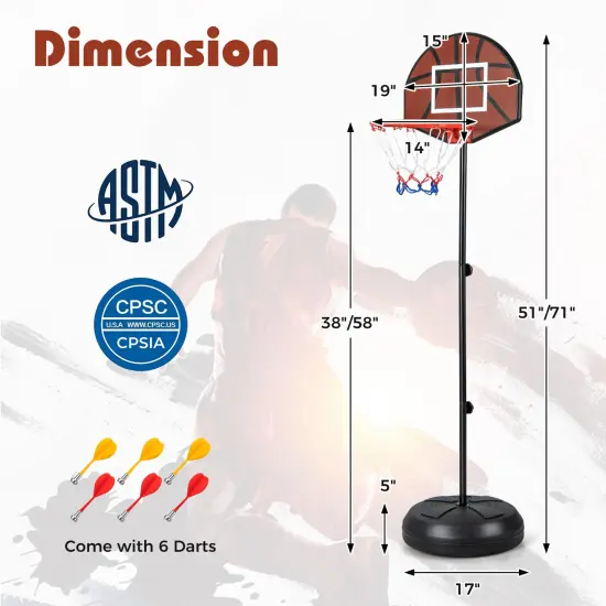 Adjustable 2-in-1 Kids Basketball Hoop & Dartboard Set &ndash; Black Metal Stand with Stable Base, Ages 8+ {4}