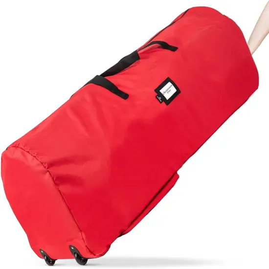 Rolling Tree Storage Bag - For 7.5-Foot Artificial Christmas Holiday Tree. Zippered Bag, Carry Handles and Wheels for Easy Transport, Protects Against Dust, Insects, and Moisture (Red) {1}