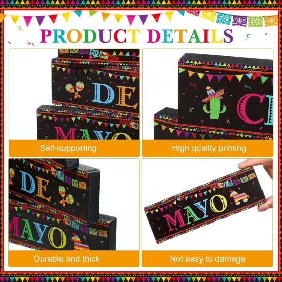 3 Pcs Mexican Fiesta Party Decorations Wooden Cinco De Mayo Centerpieces Sombrero Llama Maracas Table Signs Wood Taco Parties Tiered Tray Decor for Fiesta Taco Bar Mexican Decor {3}