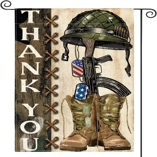 colorlife Memorial Day Thank You Heroes Garden Flag 12x18 Inch Double Sided, Military Soldiers Boots Patriotic Veteran Yard Outdoor Decoration {1}