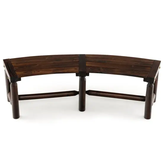 Rustic Brown Outdoor Patio Bench Carbonized Fir & Pine Wood Curved Design {4}