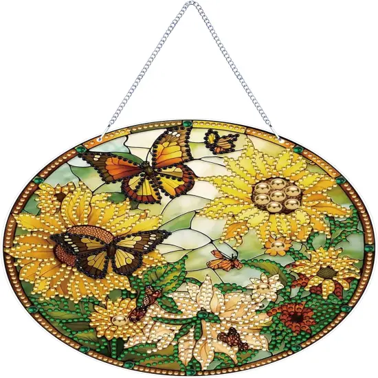 5D Sunflower Butterfly Diamond Painting Kits for Adults Hanging Sign Wall Art Sign Diamond Art Suncatcher Hanging Ornament Home Garden Wall Door Hanging Painting Kits, Yellow {1}
