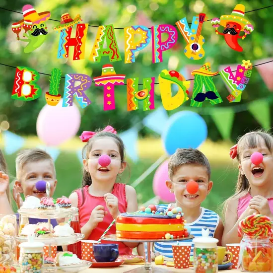 2Pcs Mexican Happy Birthday Banner Colorful Mexican Fiesta Birthday Bunting Garland Cinco De Mayo Taco Paper Banner Pre-Assembled for Mexican Carnival Birthday Hanging Decor Party Supplies {4}