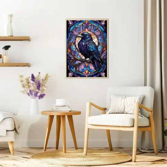 Diamond Painting Kits for Adults, Crow Diamond Art Kits for Adults, 5D Stained Glass Diamond Painting, DIY Full Drill Diamond Painting Gem Arts and Crafts for Home Decor 12x16 inch {3}