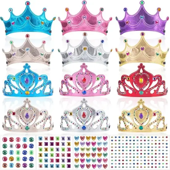 17 Pcs Princess Party Crowns Set Kids Party Supplies Tiaras Making Kit with Diamond Stickers {1}
