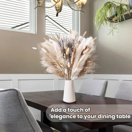 Dried Pampas Grass Bouquet &ndash; Floral Decor for Home, Wedding, Mantel & Table Centerpiece &ndash; Beige & White Pampas, Bunny Tail Dried Flowers, Lavender &ndash; Boho Chic, Rustic Farmhouse & Aesthetic Room Decor {3}