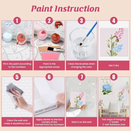 Paint by Number for Adults Beginners, 4 Pack DIY Adult Paint by Number Kits on Canvas Framed, Flowers Color by Numbers Acrylic Oil Painting Number Kits Crafts for Home Wall Decor 8x8inch {4}