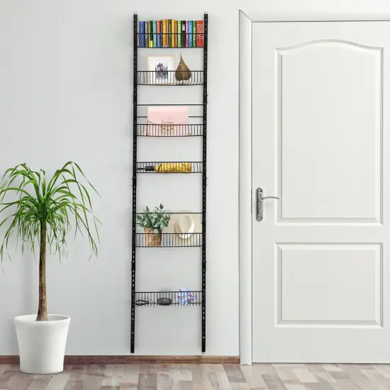 Over the Door Pantry Organizer Rack with Adjustable Door Hook and 6 Basket {2}