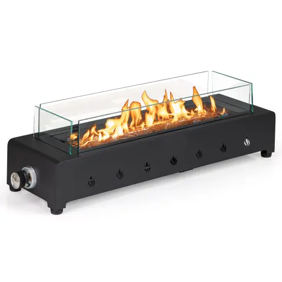 Black Metal Tabletop Fire Pit with Glass Rocks, 40,000 BTU and Adjustable Flame {4}