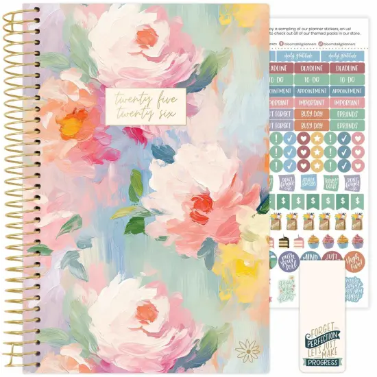 bloom daily planners 2025-26 Academic Planner, Soft Cover, 5.5" x 8.25", Painted Peonies {1}