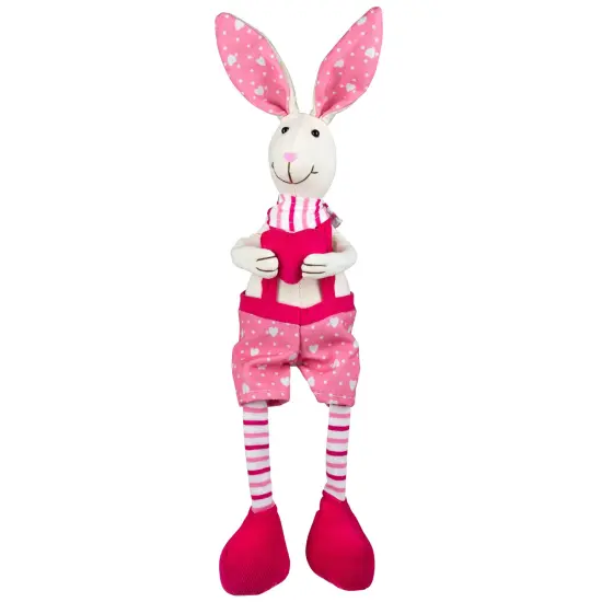 Northlight Boy Sitting Easter Rabbit Decoration with Dangling Legs - 16.5" - Pink and Cream {3}
