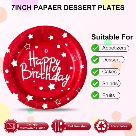 Party Paper Plates, Red Polka Dots - 7inch, 50pcs, Foil, Perfect for Birthday Celebrations {2}