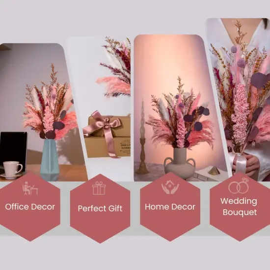 Natural Preserved & Dried 17 inch Flower Bouquet| Real Dried Flower Arrangements for Home, Office Decoration, Weddings, Pink Pampas, White Pampas, Lavender, Bunny Tails {5}