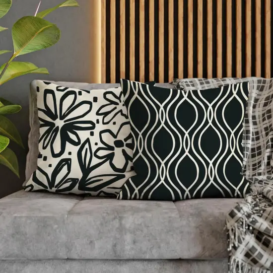 Decorative Throw Pillow Covers 18x18 Set of 4, Inspirational Black White Geometric Outdoor Pillowcase, Modern Abstract Flower Couch Cushion Case Home Decor {3}