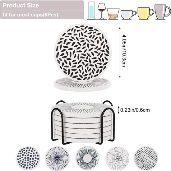 Set of 6 Drink Coasters with Holder {3}